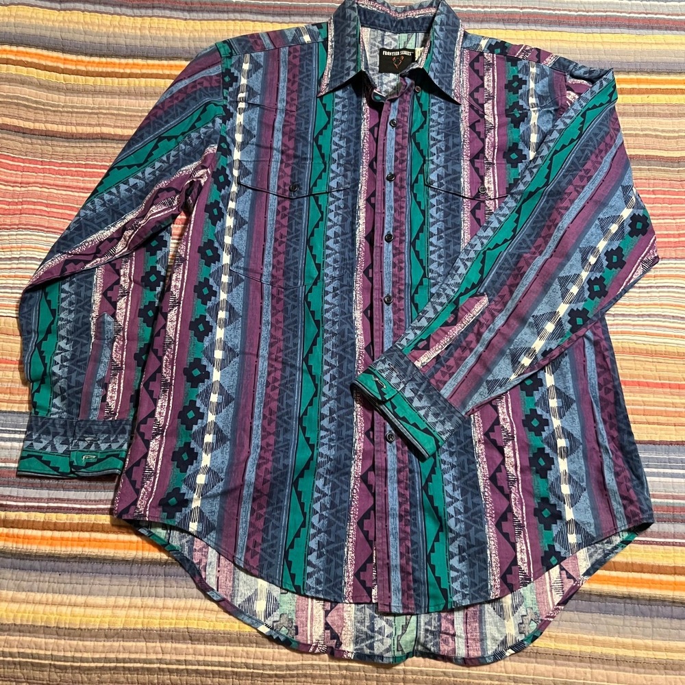 Vintage Frontier Series Southwest Aztec Print Button Up Shirt Men's Size L